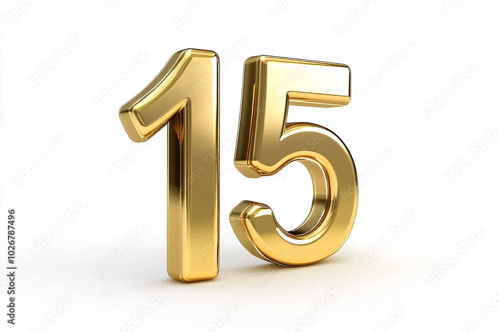 3d gold number 15 isolated on white background 3d gold number 15 isolated on white background