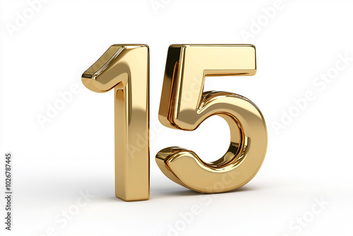 3d gold number 15 isolated on white background