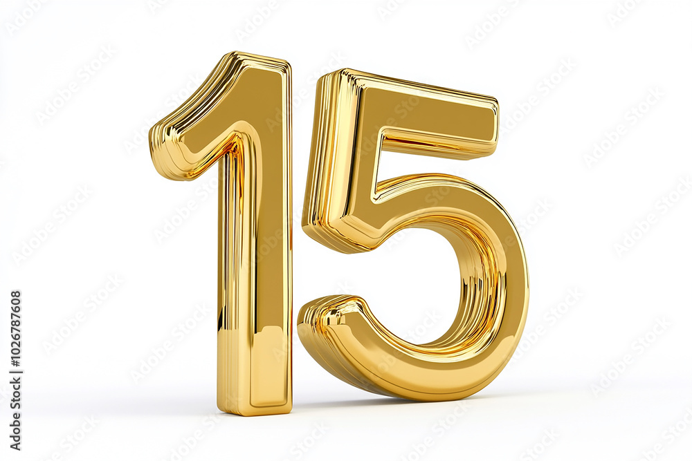 3d gold number 15 isolated on white background 3d gold number 15 isolated on white background