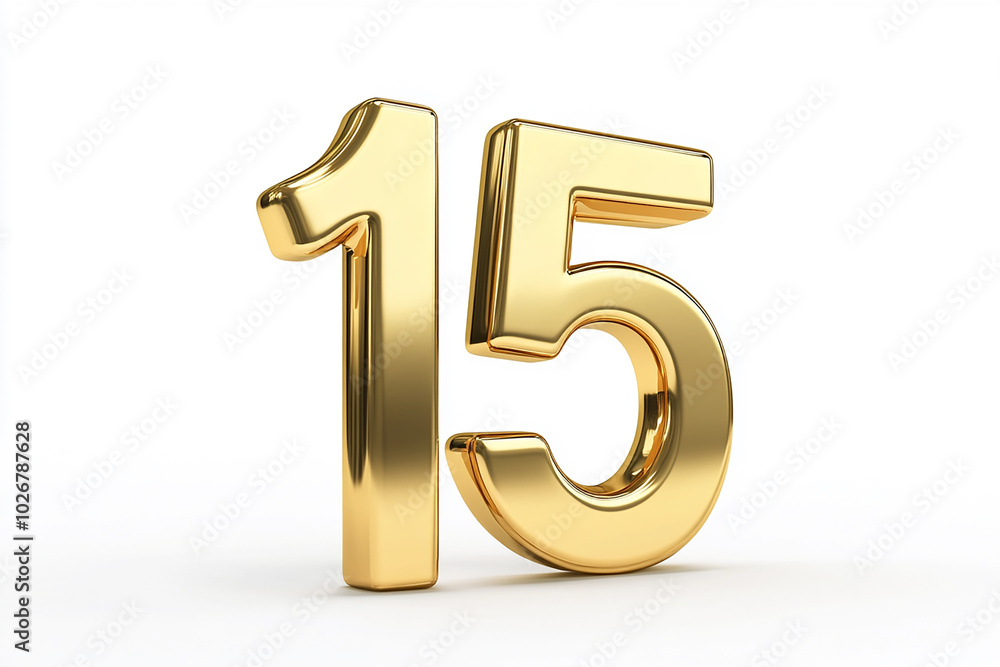 3d gold number 15 isolated on white background 3d gold number 15 isolated on white background
