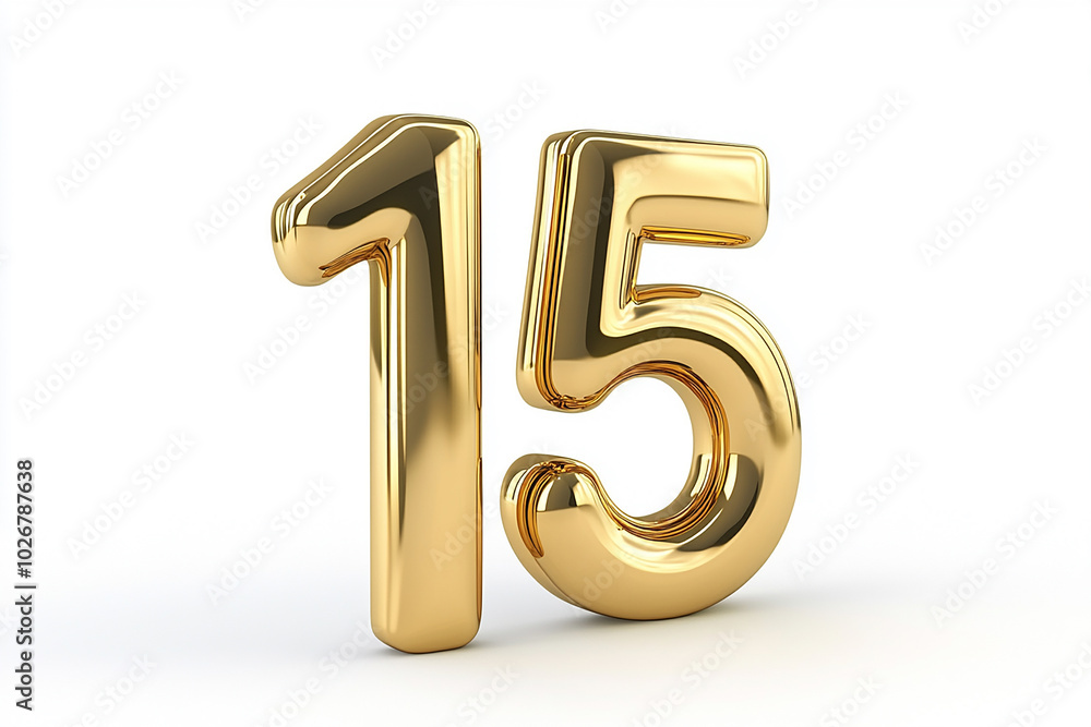 3d gold number 15 isolated on white background 3d gold number 15 isolated on white background