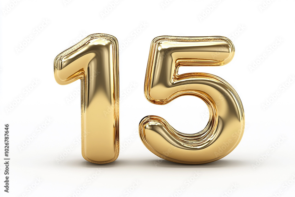 3d gold number 15 isolated on white background 3d gold number 15 isolated on white background
