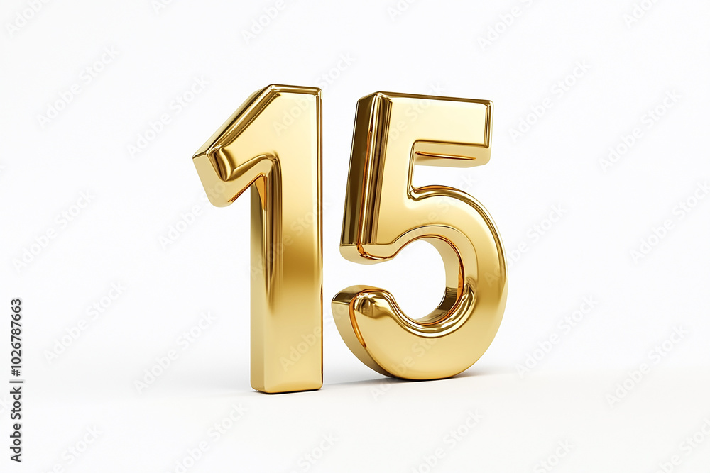 3d gold number 15 isolated on white background 3d gold number 15 isolated on white background
