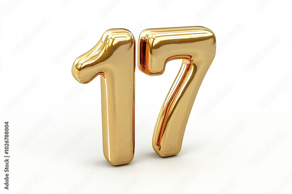 3d gold number 17 isolated on white background 3d gold number 17 isolated on white background