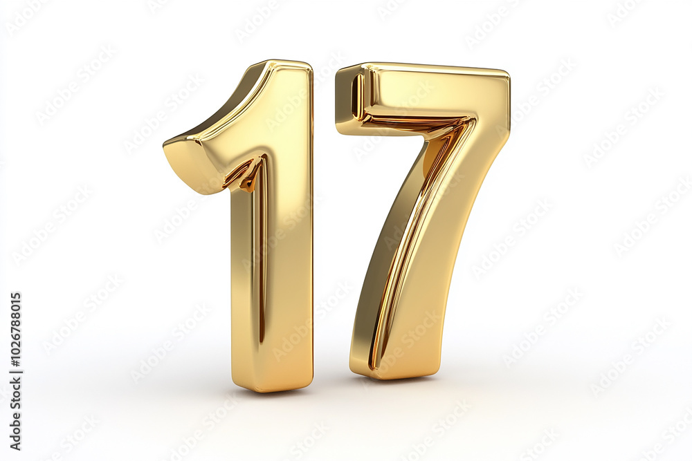 3d gold number 17 isolated on white background 3d gold number 17 isolated on white background