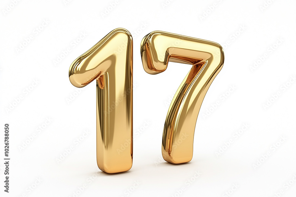3d gold number 17 isolated on white background 3d gold number 17 isolated on white background