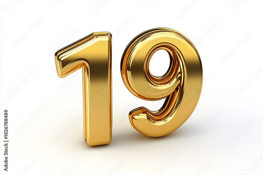 3d gold number 19 isolated on white background 3d gold number 19 isolated on white background