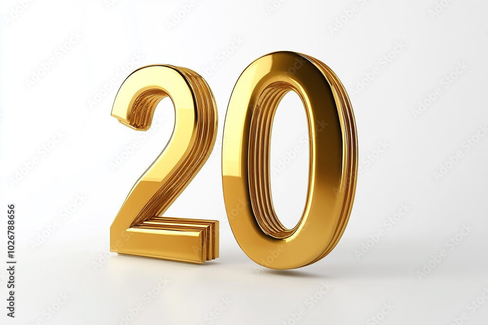 3d gold number 20 isolated on white background 3d gold number 20 isolated on white background