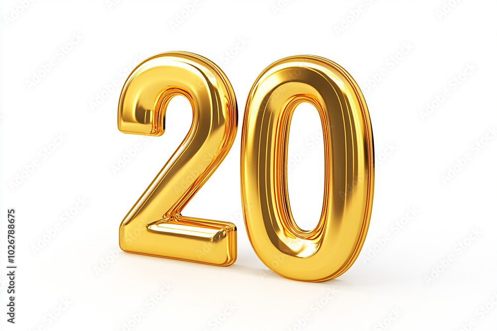 3d gold number 20 isolated on white background 3d gold number 20 isolated on white background