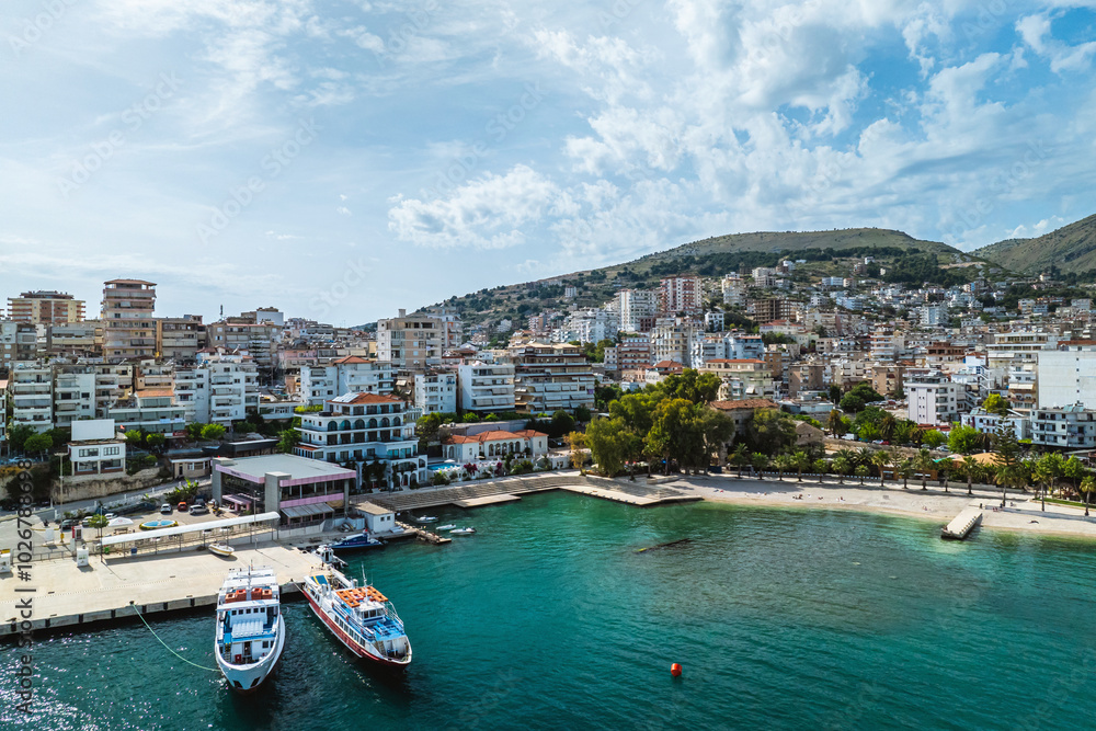 Obraz premium Saranda from a drone, Albanian Riviera, Albania
