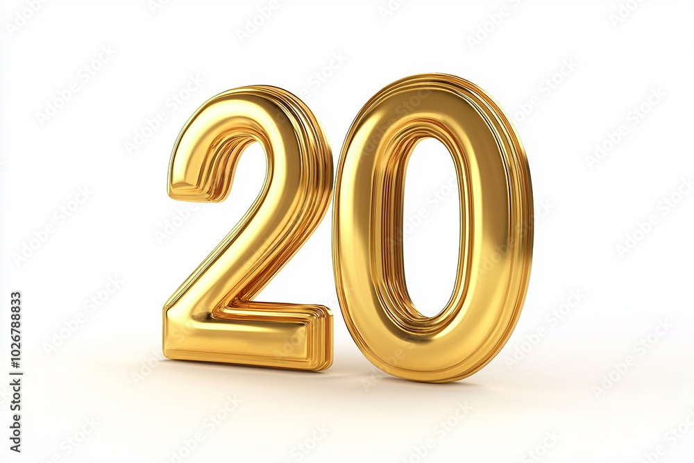 3d gold number 20 isolated on white background 3d gold number 20 isolated on white background