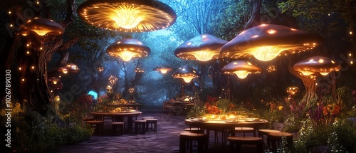 Enchanted forest with glowing mushrooms