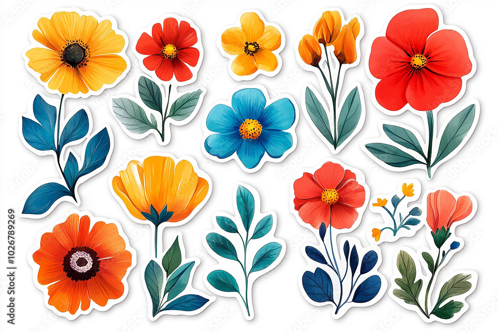 Isolated cut sticker set of flower on white background Isolated cut sticker set of flower on white background