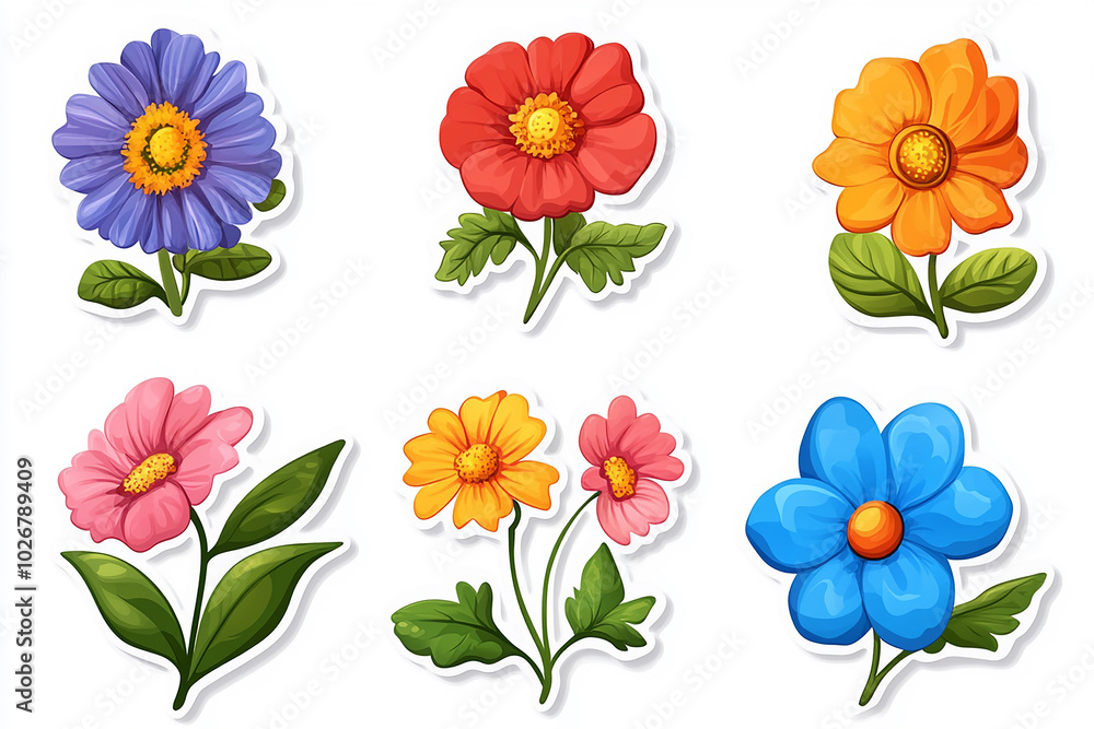 Isolated cut sticker set of flower on white background Isolated cut sticker set of flower on white background