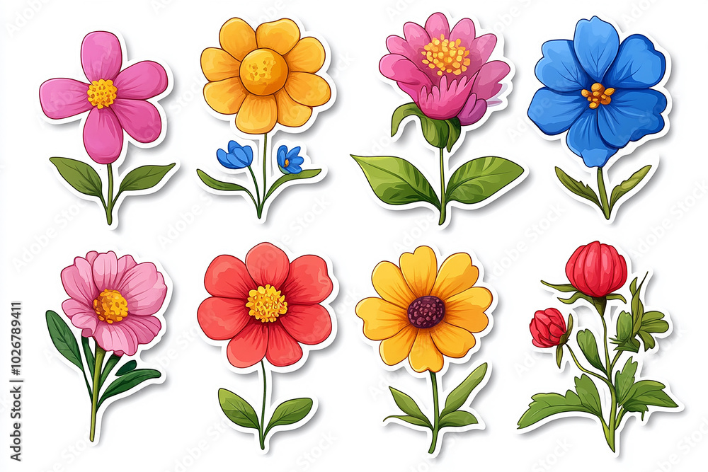 Isolated cut sticker set of flower on white background Isolated cut sticker set of flower on white background