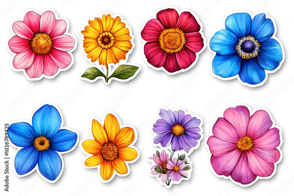 Fototapeta premium Isolated cut sticker set of flower on white background