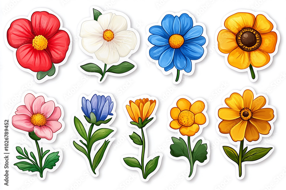 Isolated cut sticker set of flower on white background Isolated cut sticker set of flower on white background