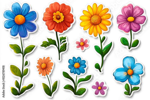 Isolated cut sticker set of flower on white background