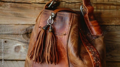 Large leather purse featuring a tassel keychain