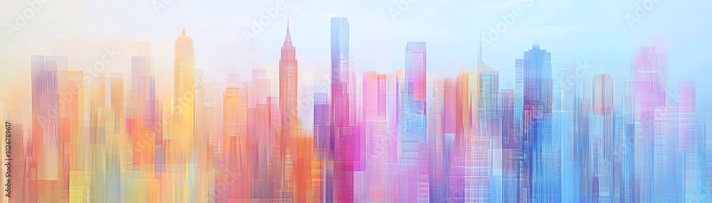 Frontal view of a cityscape with ethereal skyscrapers, vibrant colors in digital art style, envisioning a utopian dreamscape Frontal view of a cityscape with ethereal skyscrapers, vibrant colors in digital art style, envisioning a utopian dreamscape