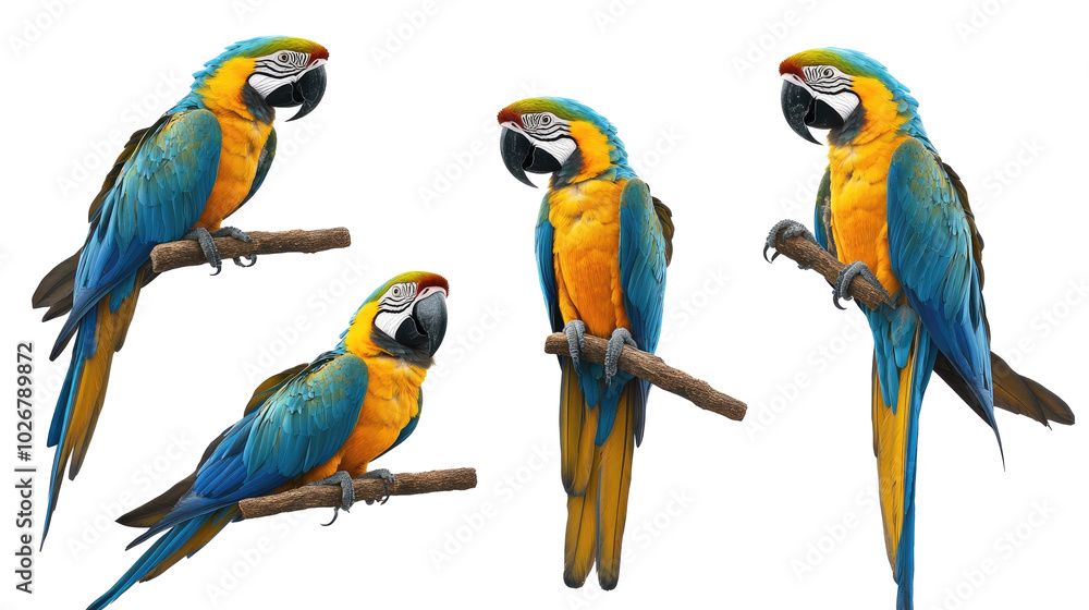 Colorful Macaw Birds Perched on Branches in a Striking Display Generative AI Colorful Macaw Birds Perched on Branches in a Striking Display Generative AI