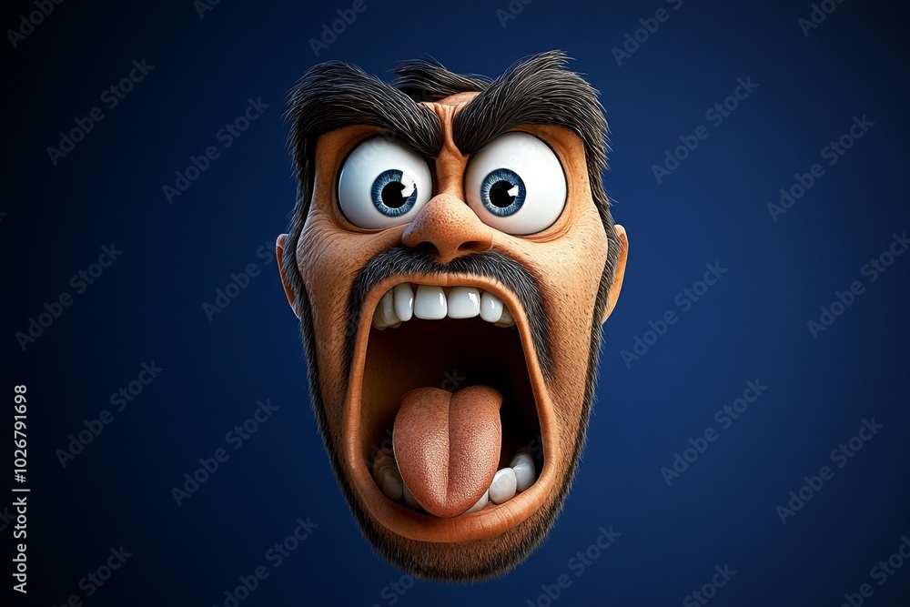 Detailed shot of a funny expression, with an exaggerated face—eyes wide and tongue sticking out—rendered in hyper-realistic detail, emphasizing the humor in human expressions Detailed shot of a funny expression, with an exaggerated face—eyes wide and tongue sticking out—rendered in hyper-realistic detail, emphasizing the humor in human expressions