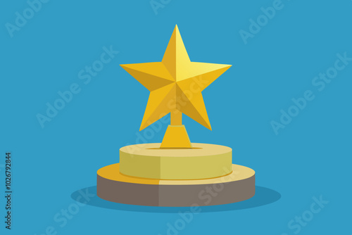 Golden star prize on pedestal vector art illustration photo