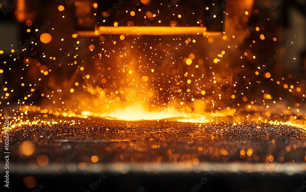 Vibrant shot of a welding project in progress, capturing the beauty of molten metal and the heat of the welding process in action Vibrant shot of a welding project in progress, capturing the beauty of molten metal and the heat of the welding process in action
