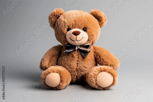 Single teddy bear doll sitting alone, with soft, muted colors and no background, emphasizing its comforting and nostalgic presence