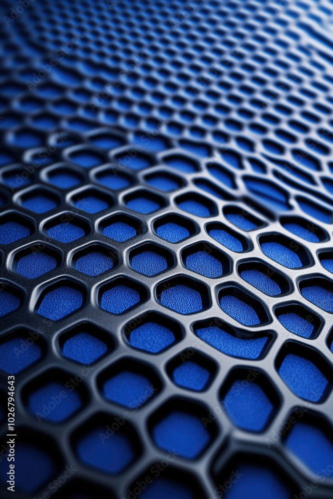 Intricate black mesh pattern over a textured blue surface with a modern design Intricate black mesh pattern over a textured blue surface with a modern design