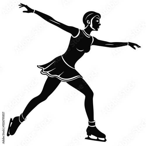 Figure skates doodle line art style for ice skating sport is figure skating in vector. Icon, logo of a winter sport