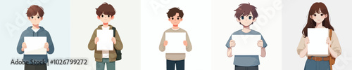 vector set of teenagers carrying blank paper in flat design style