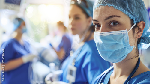 Nurse assisting during medical procedure, showcasing teamwork and professionalism in clinical environment. focus is on nurses attentive expression, highlighting importance of care and support in