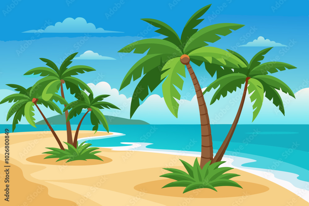 palms on empty idyllic tropical sand beach vector art illustration palms on empty idyllic tropical sand beach vector art illustration