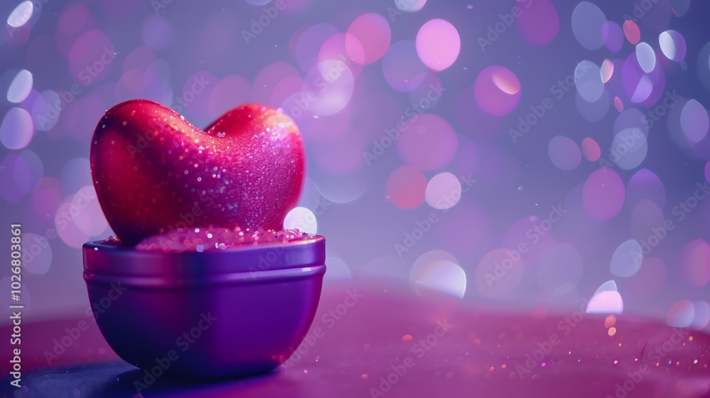 Obraz premium Purple backdrop with a red heart shaped item inside a heart shaped container