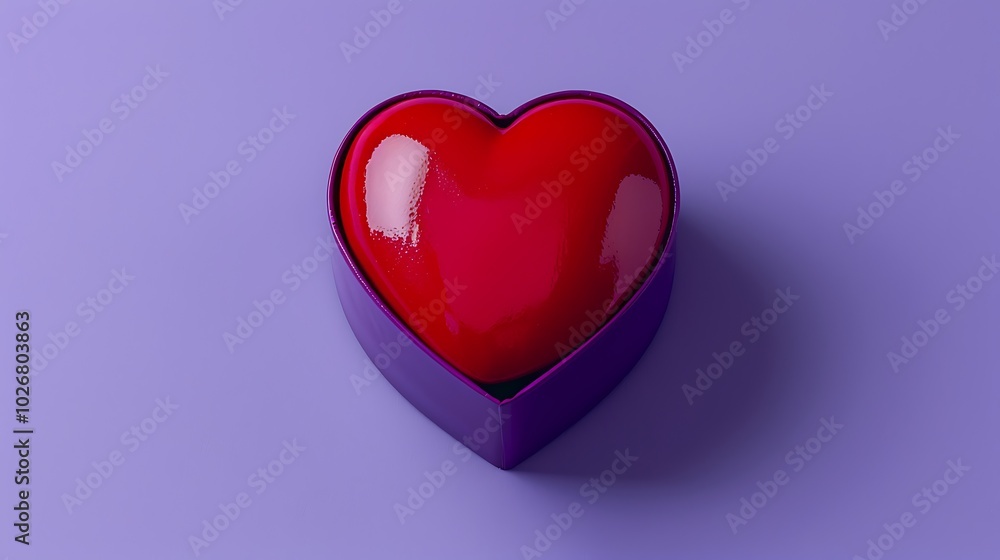 Purple backdrop with a red heart shaped item inside a heart shaped container Purple backdrop with a red heart shaped item inside a heart shaped container