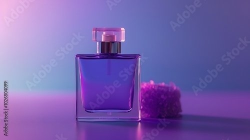 Purple colored perfumery in a plastic container