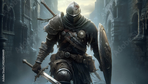 Lone Warrior of Legend in a Dark Fantasy World, Ready for Epic Adventures.