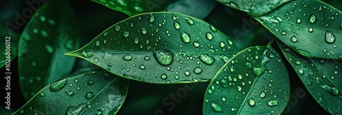 Vibrant green leaves glisten with water droplets, capturing the essence of freshness and the beauty of nature's hydration. Generative AI