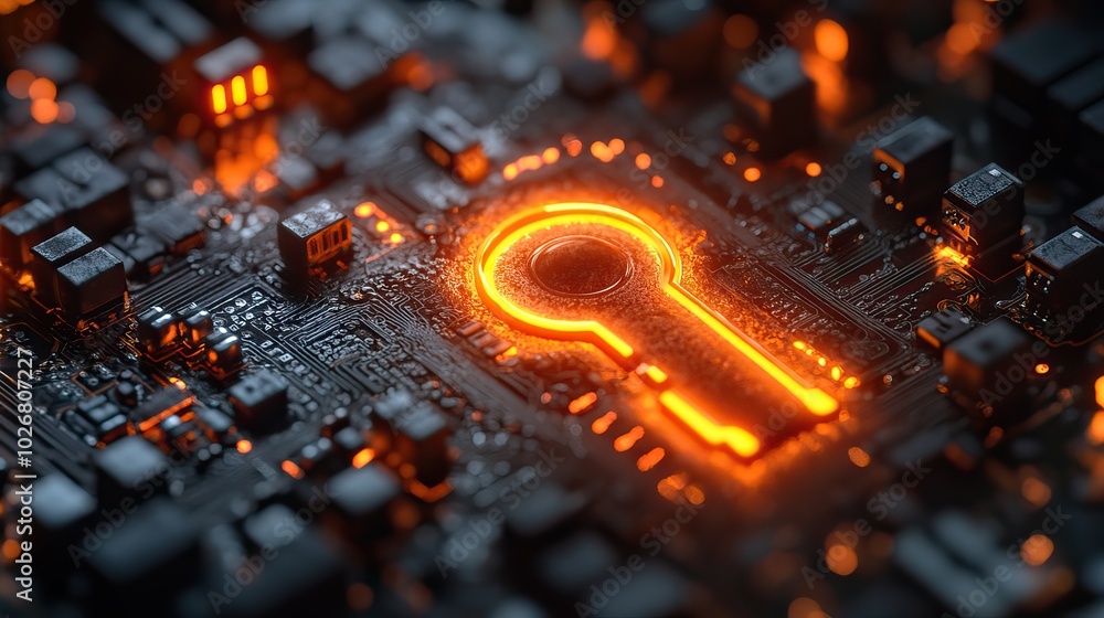 a glowing digital key on a circuit board symbolizing cybersecurity and data access a glowing digital key on a circuit board symbolizing cybersecurity and data access