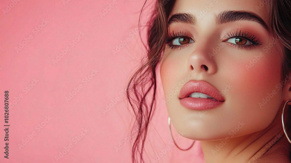Portrait of a Young Woman with Soft Pink Background Portrait of a Young Woman with Soft Pink Background