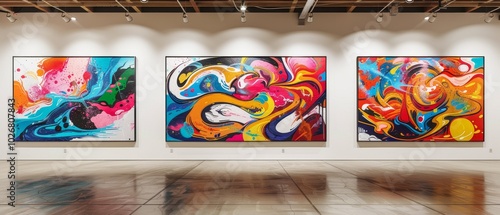 Colorful Abstract Art in Modern Gallery Setting