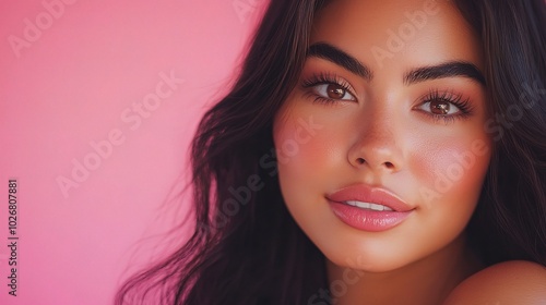 Portrait of a Young Woman Against Pink Background