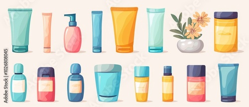 Colorful Cosmetic Products on a Light Background