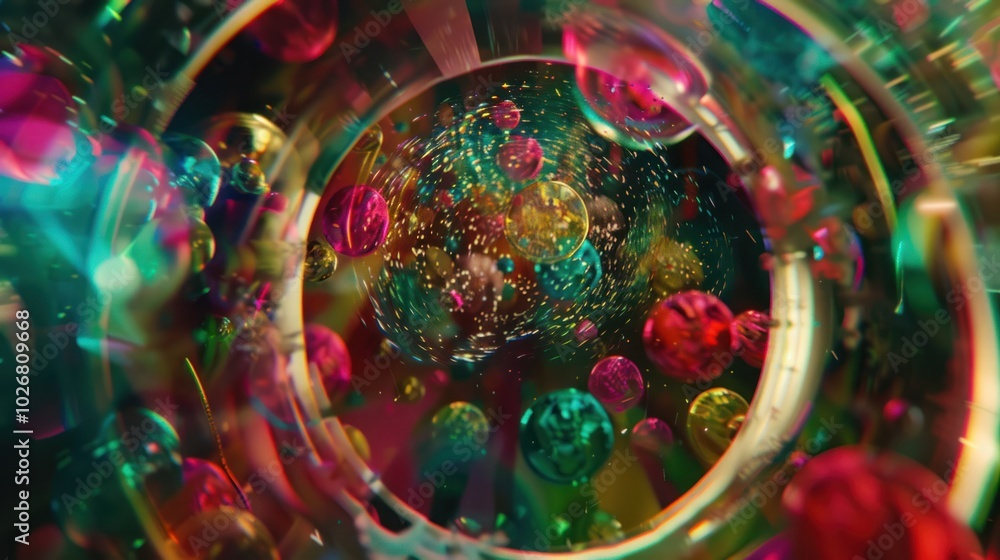 Abstract Swirling Background with Colorful Spheres and Glowing Particles Abstract Swirling Background with Colorful Spheres and Glowing Particles