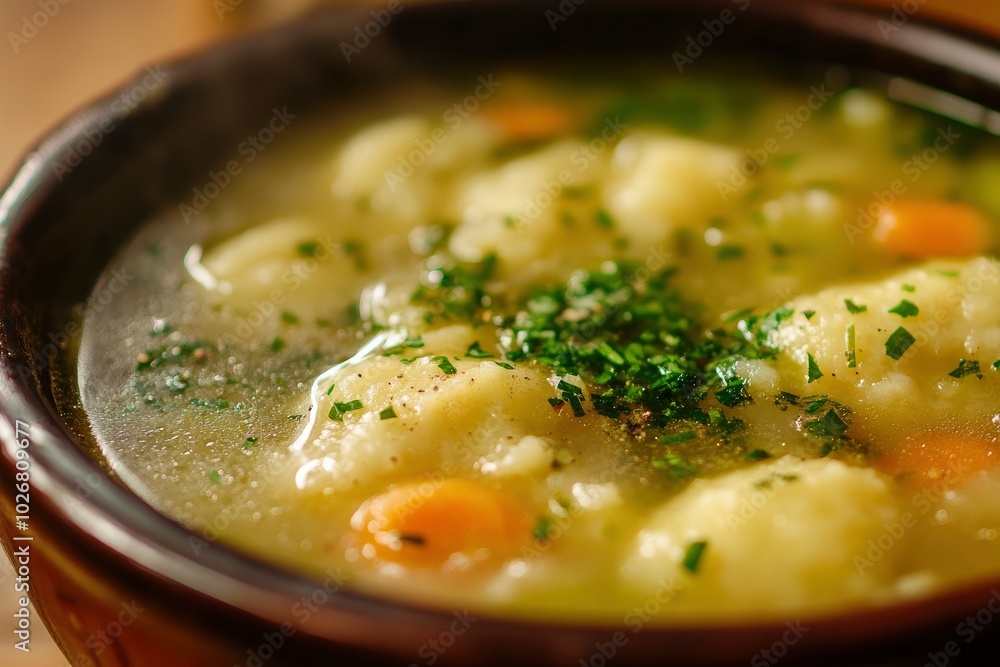closeup of a bavarian dumpling soup - generative ai closeup of a bavarian dumpling soup - generative ai