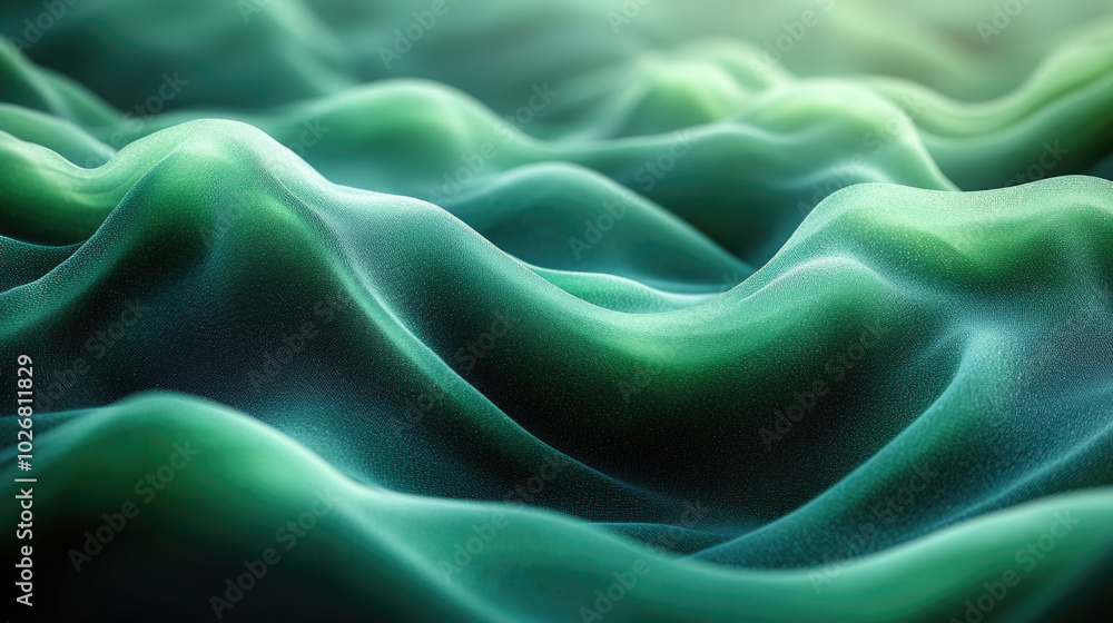 Fototapeta premium Textura de color verde o azul marino, verdoso, simulación de ondas abstractas y limbo con niebla.