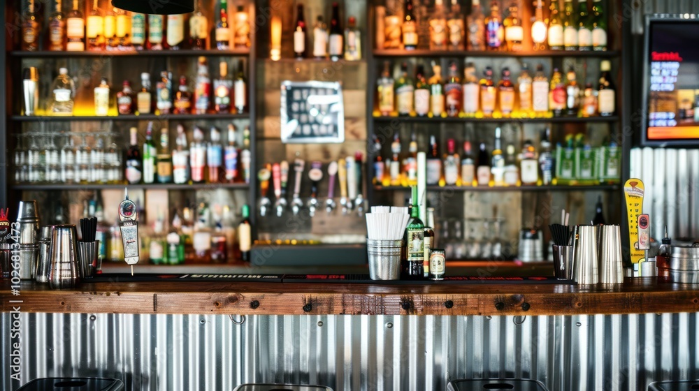 Rustic Bar Counter with Wooden Top and Metal Front Rustic Bar Counter with Wooden Top and Metal Front