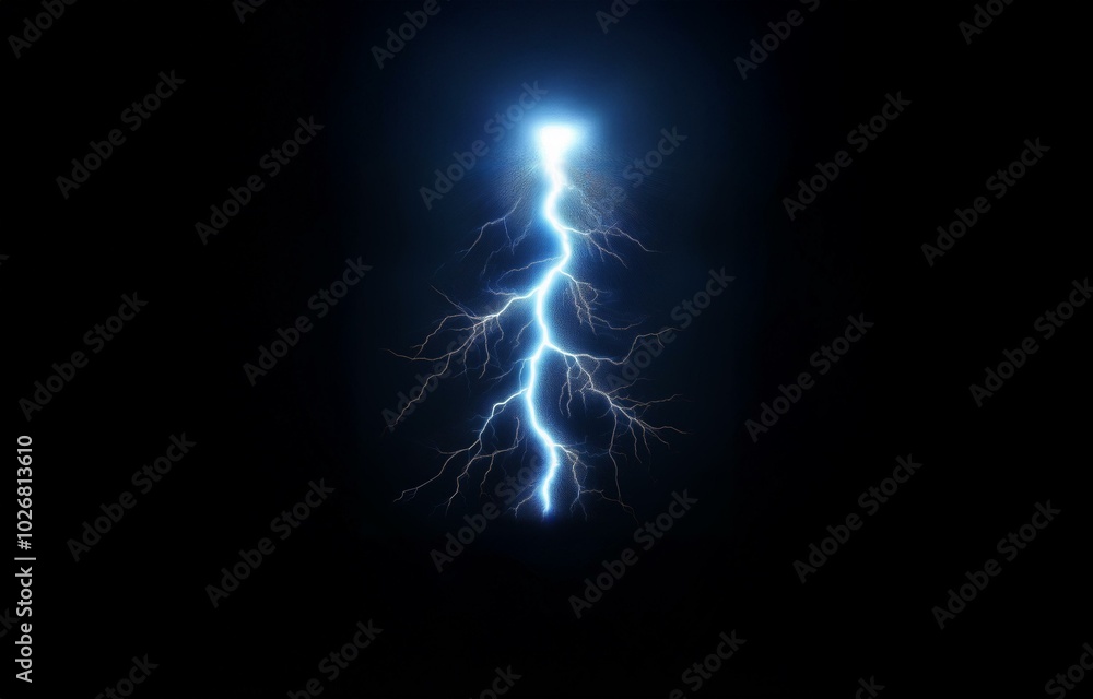 A single bolt of lightning strikes down from the top of the frame, illuminated against a black background. A single bolt of lightning strikes down from the top of the frame, illuminated against a black background.