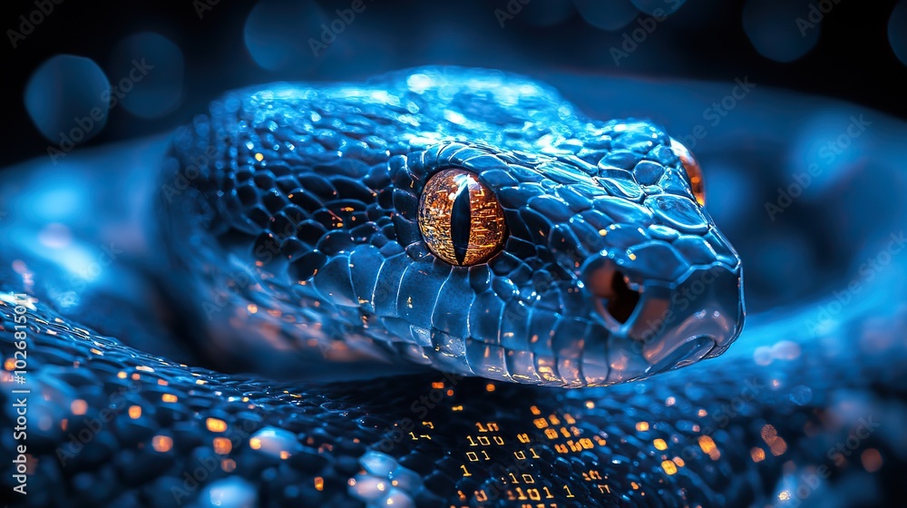 Fototapeta premium image contrasting python and javascript in software development featuring a snake and code elements
